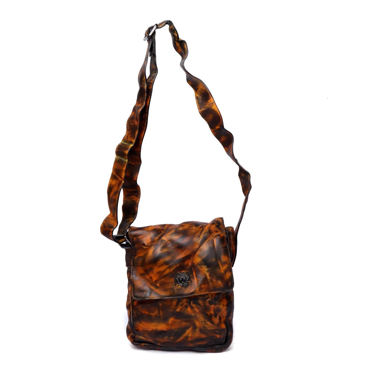 Dark Brown Inverted Patina Finish Textured Leather Flapover Crossbody Bag by Brune & Bareskin