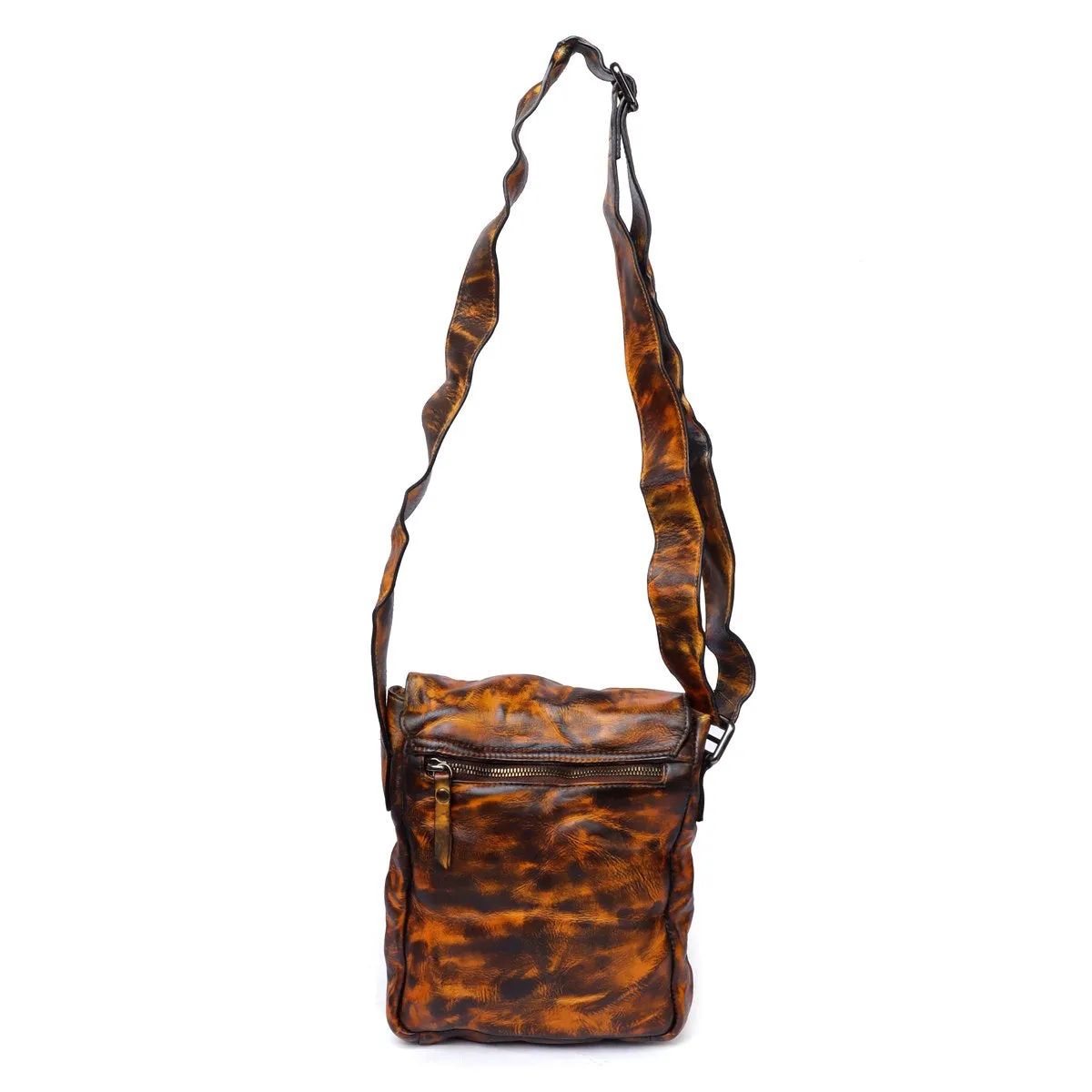 Dark Brown Inverted Patina Finish Textured Leather Flapover Crossbody Bag by Brune & Bareskin