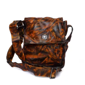 Dark Brown Inverted Patina Finish Textured Leather Flapover Crossbody Bag by Brune & Bareskin