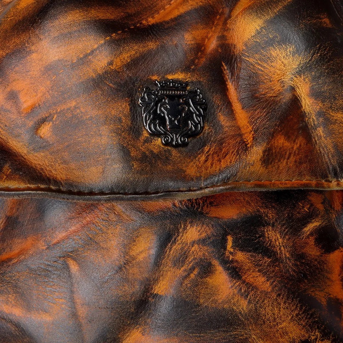 Dark Brown Inverted Patina Finish Textured Leather Flapover Crossbody Bag by Brune & Bareskin