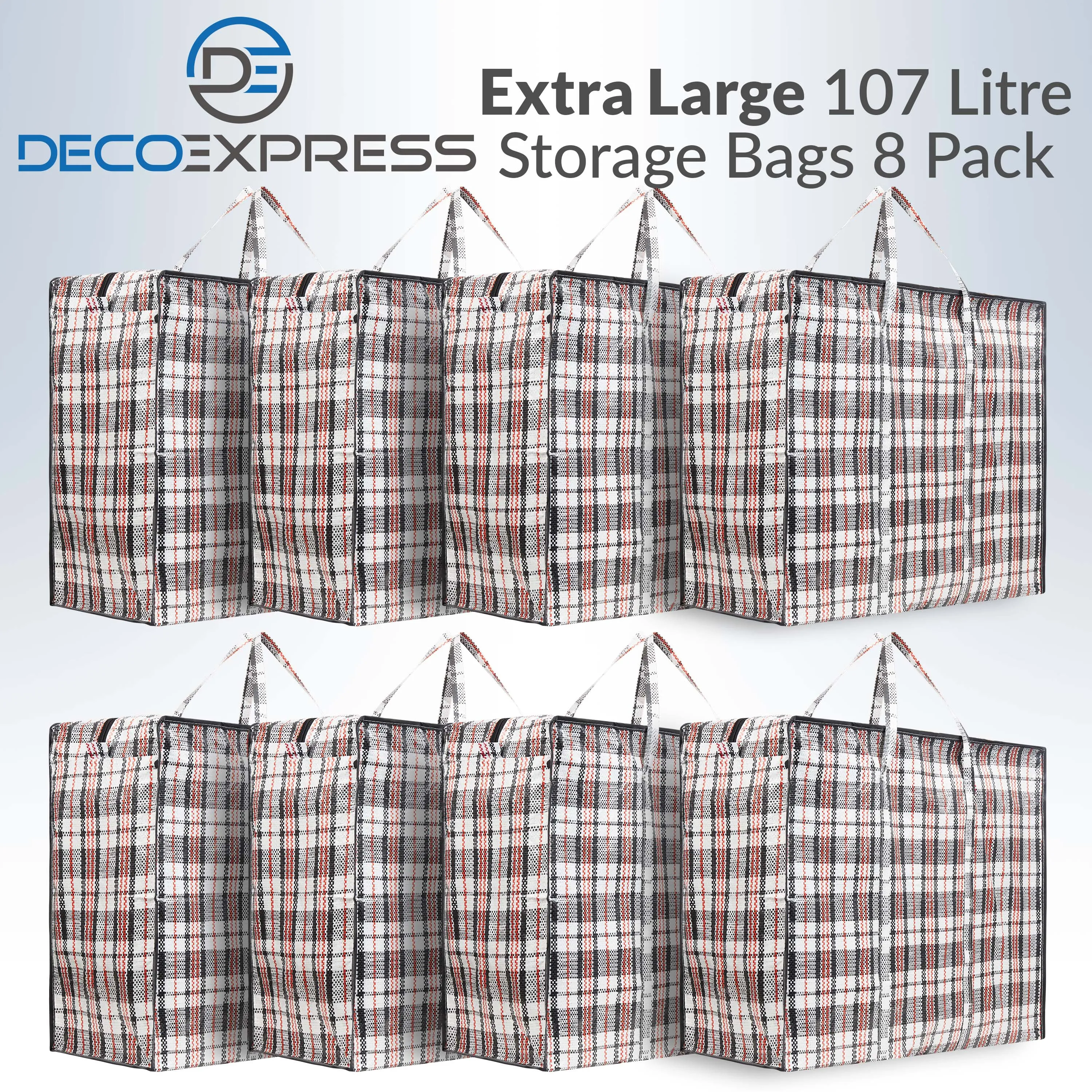 DECO EXPRESS Laundry Bags Large - Strong Durable Storage Bags for Moving House Shopping and Laundry - Jumbo Reusable Zip Bag Storage Bags XXL Multipack (Pack of 8)