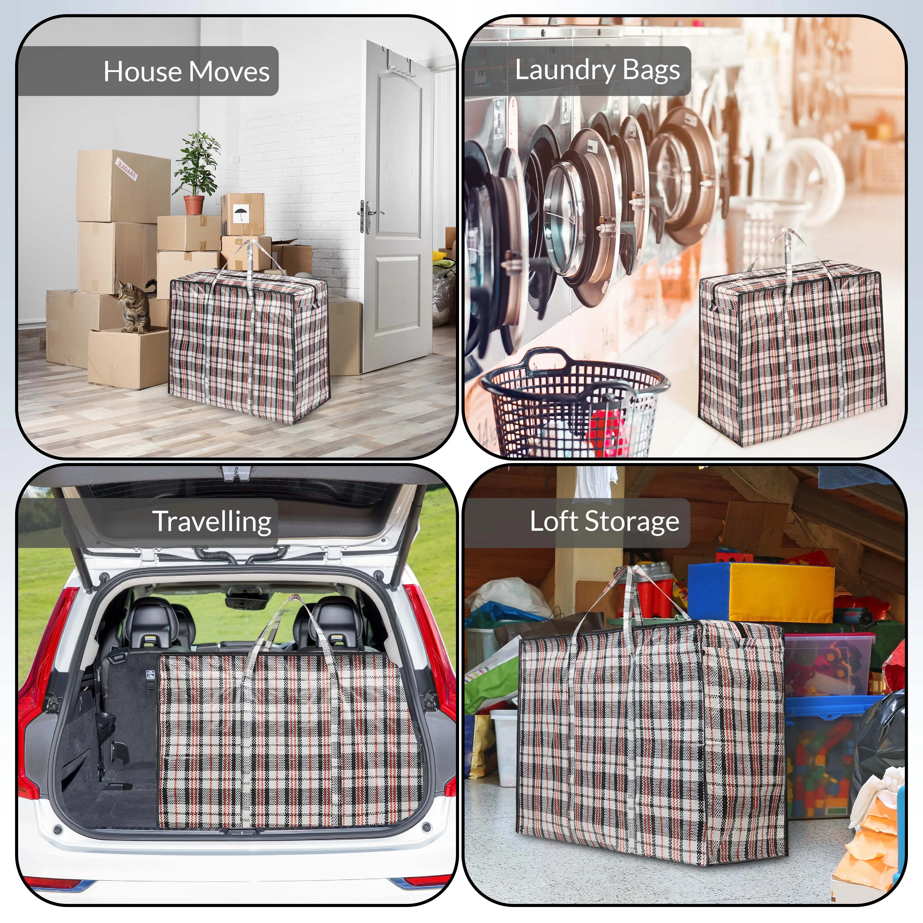 DECO EXPRESS Laundry Bags Large - Strong Durable Storage Bags for Moving House Shopping and Laundry - Jumbo Reusable Zip Bag Storage Bags XXL Multipack (Pack of 8)