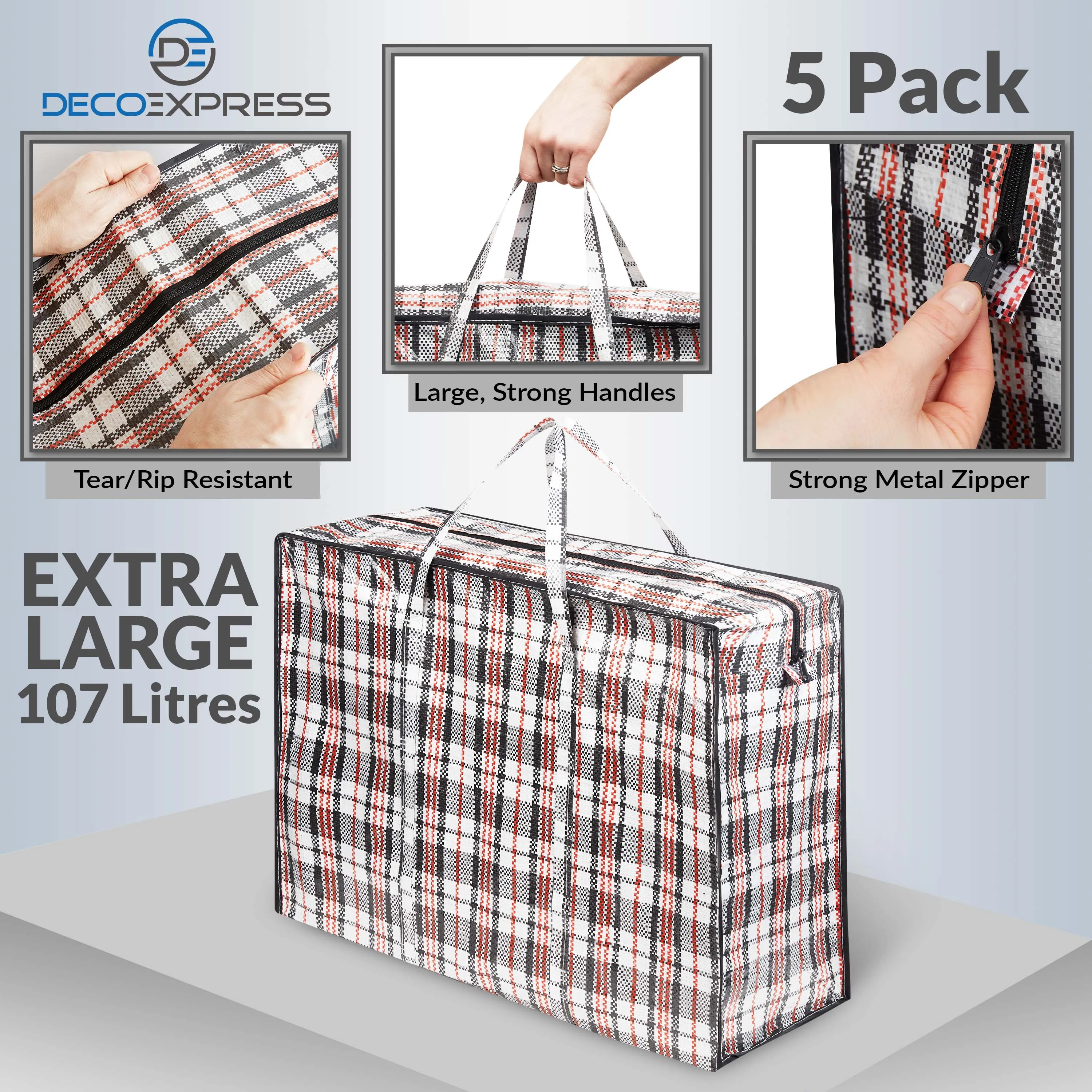 DECO EXPRESS Laundry Bags Large - Strong Durable Storage Bags for Moving House Shopping and Laundry - Jumbo Reusable Zip Bag Storage Bags XXL Multipack (Pack of 8)