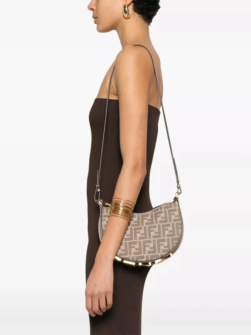 denim-effect ff jacquard fendigraphy mini bag
