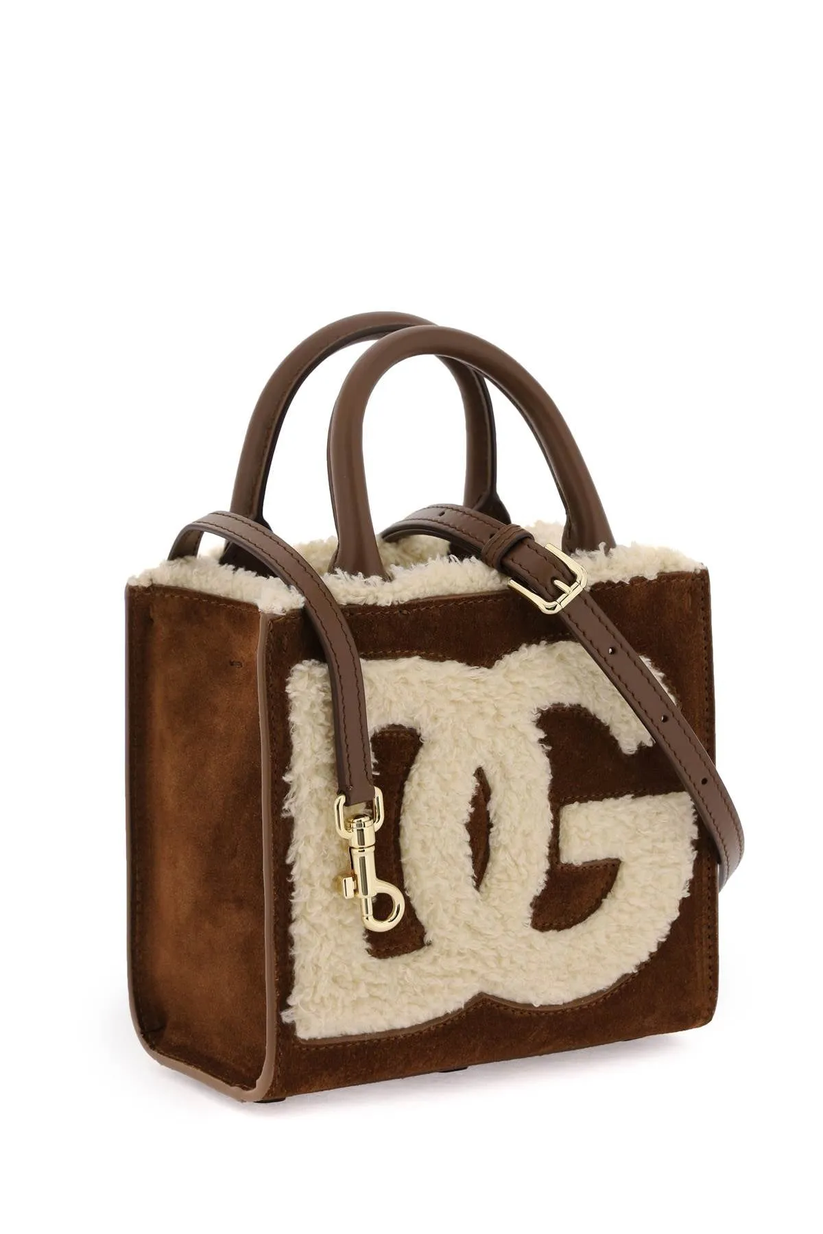 Dolce & gabbana dg daily mini suede and shearling tote bag