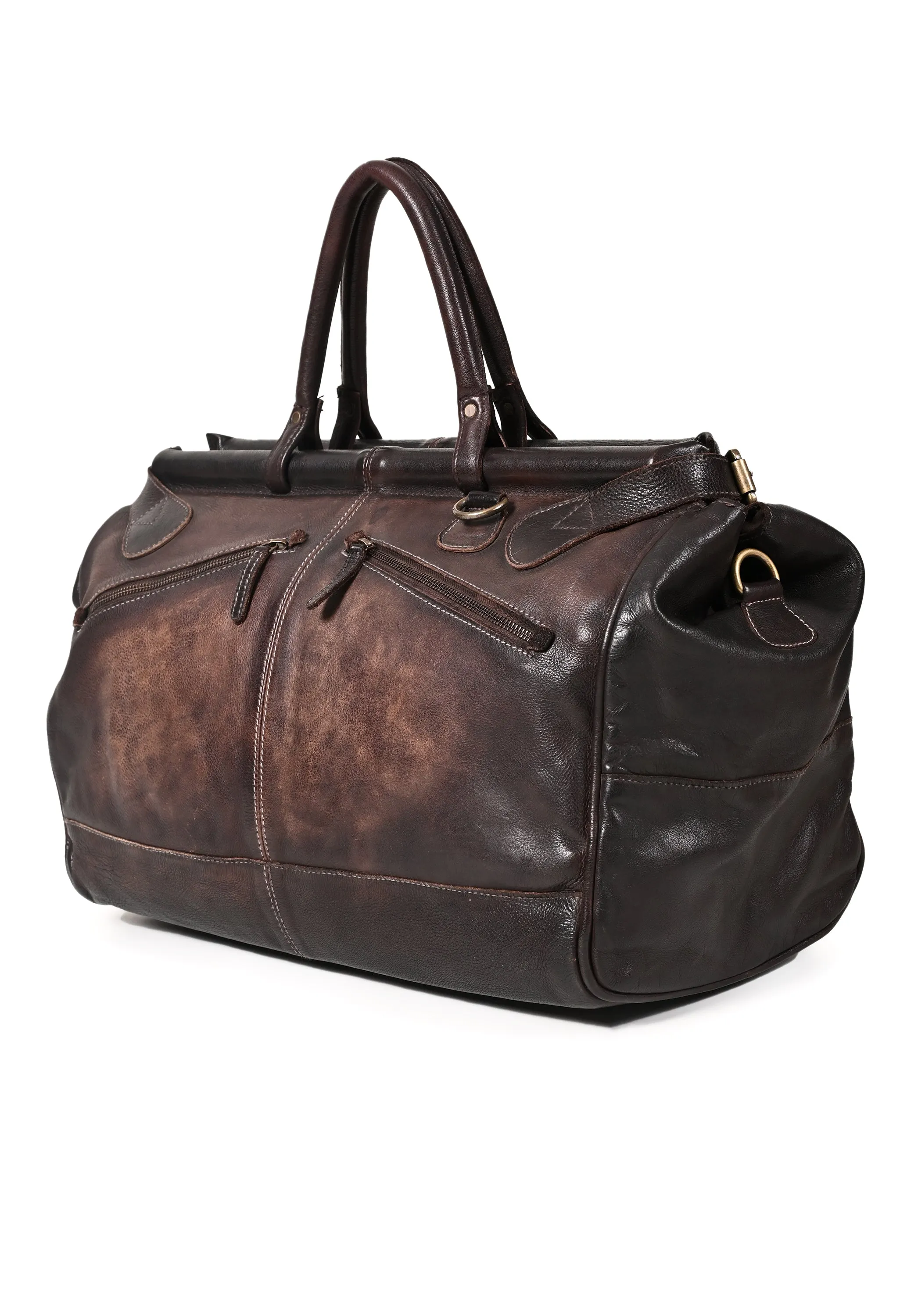 Drifter: Real Leather Brown Duffle Bag by Art N Vintage