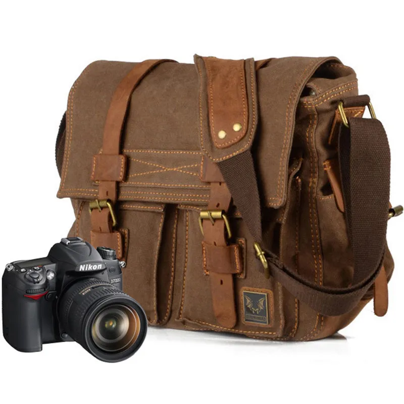 DSLR Camera Bag Canvas With Leather Messenger Bag Camera Shoulder Bag Satchel Bag MC2138