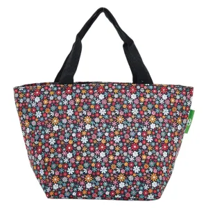 Eco Chic Lightweight Foldable Lunch Bag- Black Ditsy