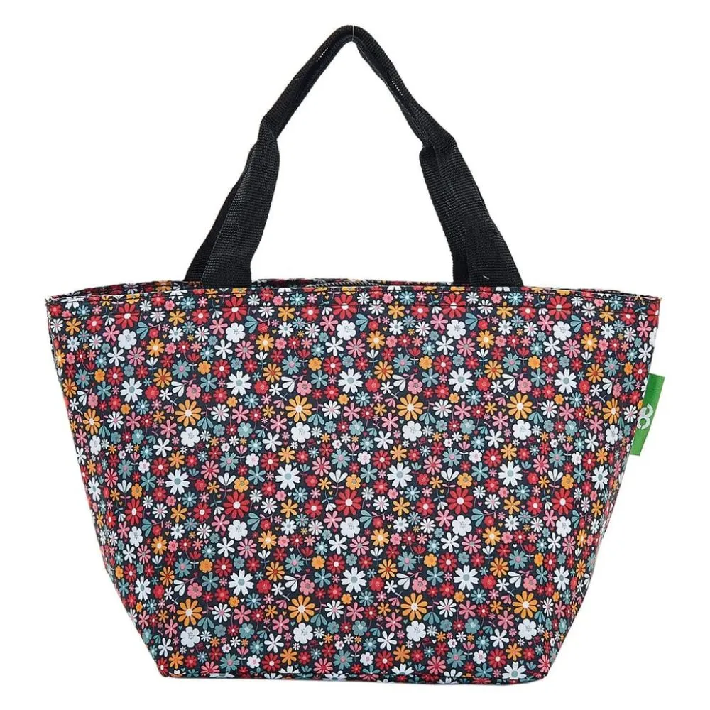 Eco Chic Lightweight Foldable Lunch Bag- Black Ditsy