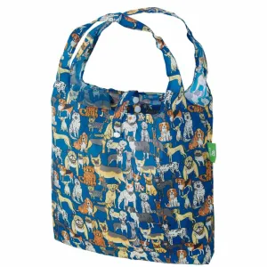 Eco Chic Lightweight Foldable Reusable Shopping Bag- Blue Dogs