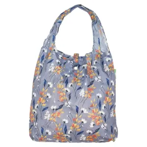 Eco Chic Lightweight Foldable Reusable Shopping Bag- Grey Flowers