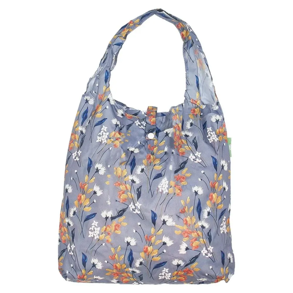 Eco Chic Lightweight Foldable Reusable Shopping Bag- Grey Flowers