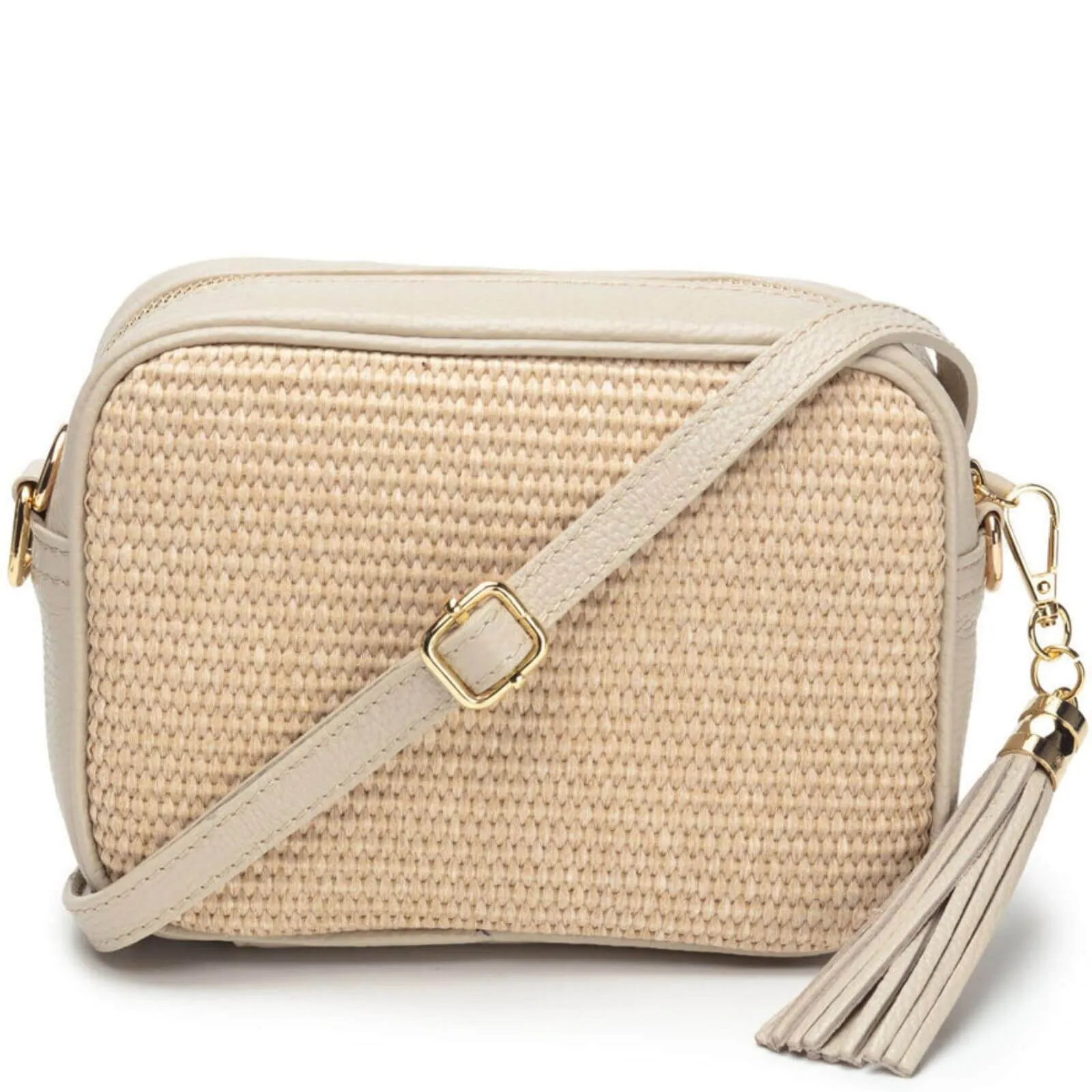 Elie Beaumont Raffia Stone Leather Bag