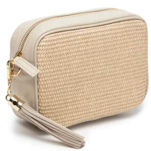 Elie Beaumont Raffia Stone Leather Bag