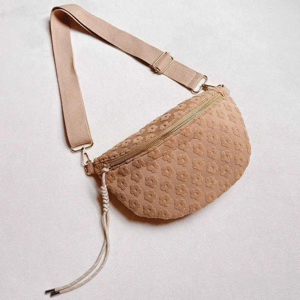 Embossed Daisy Sling Bag – Floral Crossbody with Adjustable Strap & Gold Hardware
