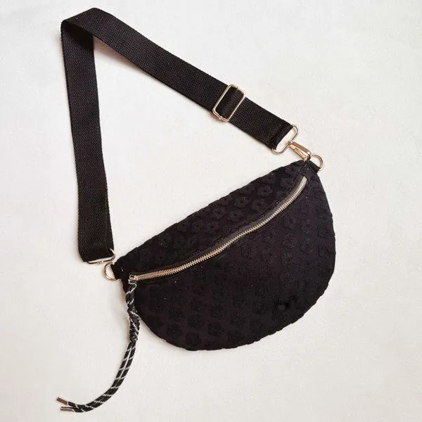 Embossed Daisy Sling Bag – Floral Crossbody with Adjustable Strap & Gold Hardware