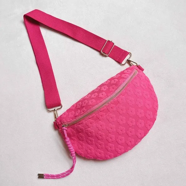 Embossed Daisy Sling Bag – Floral Crossbody with Adjustable Strap & Gold Hardware