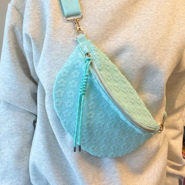 Embossed Daisy Sling Bag – Floral Crossbody with Adjustable Strap & Gold Hardware