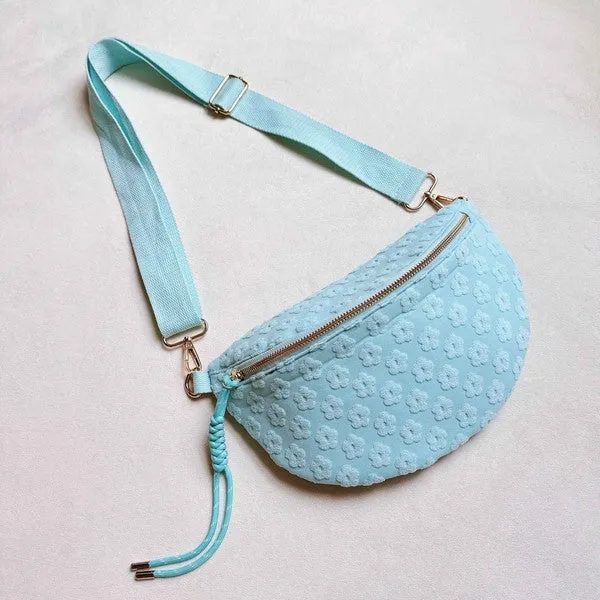 Embossed Daisy Sling Bag – Floral Crossbody with Adjustable Strap & Gold Hardware