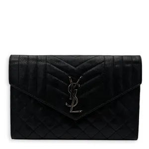 Envelope Wallet On Chain Black in Goat Leather, Silver hardware