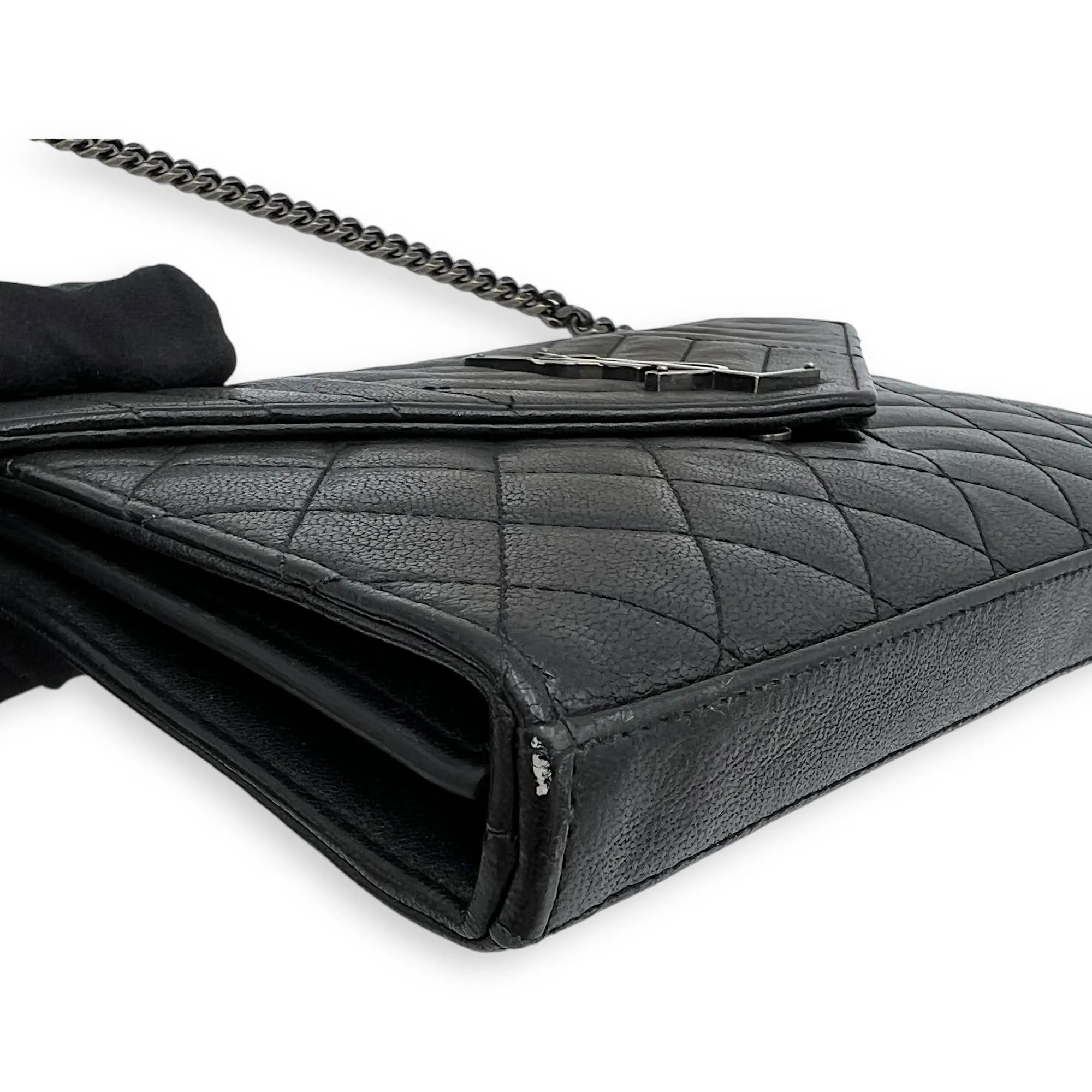 Envelope Wallet On Chain Black in Goat Leather, Silver hardware
