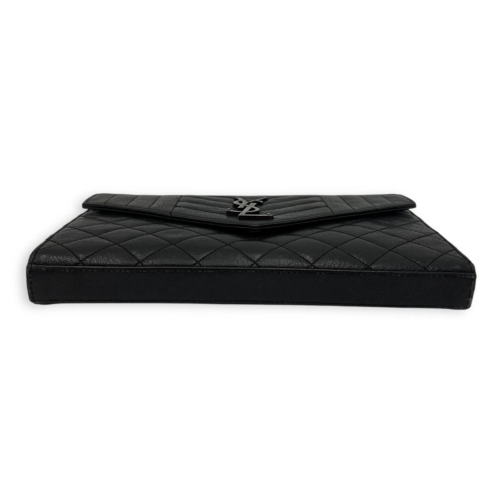 Envelope Wallet On Chain Black in Goat Leather, Silver hardware
