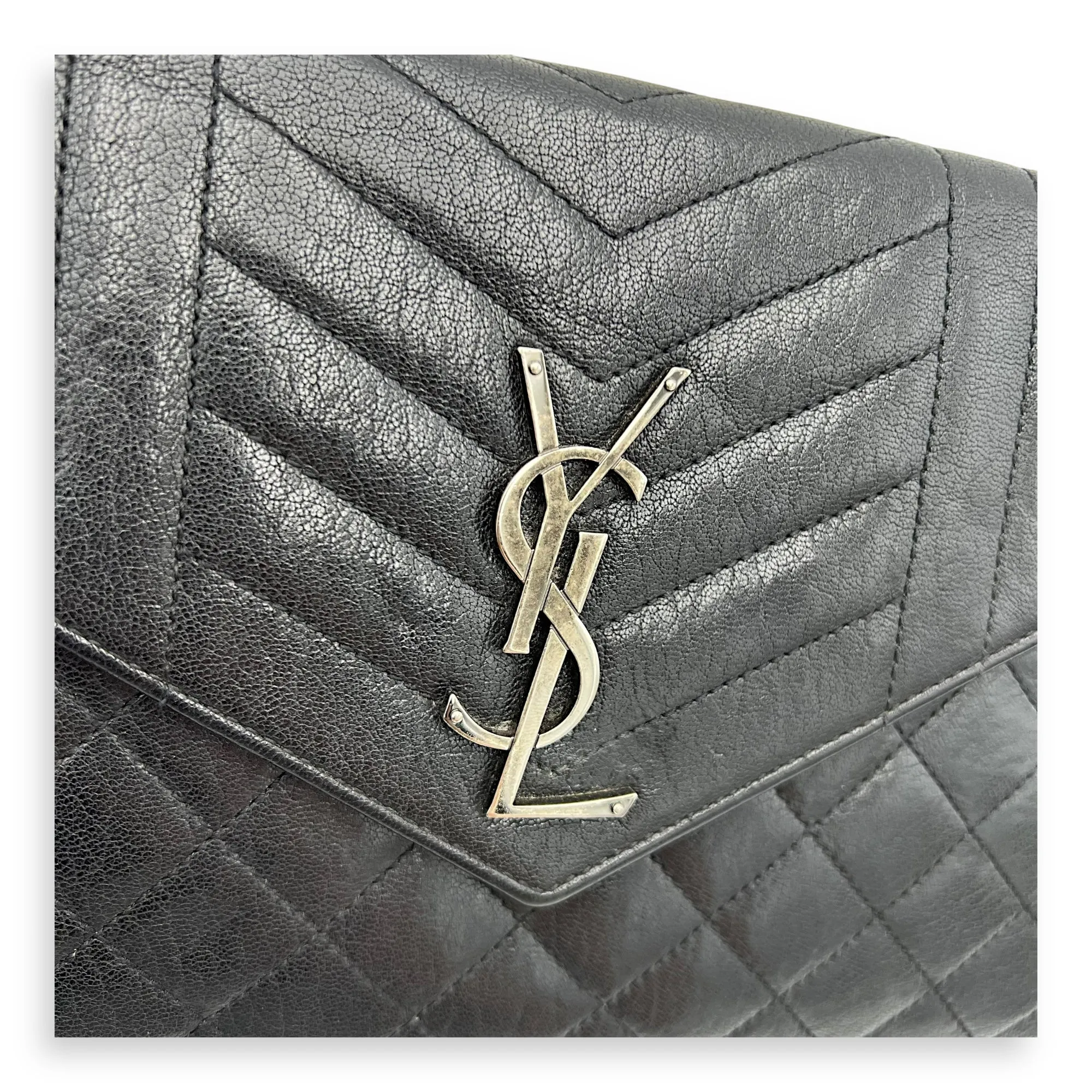 Envelope Wallet On Chain Black in Goat Leather, Silver hardware