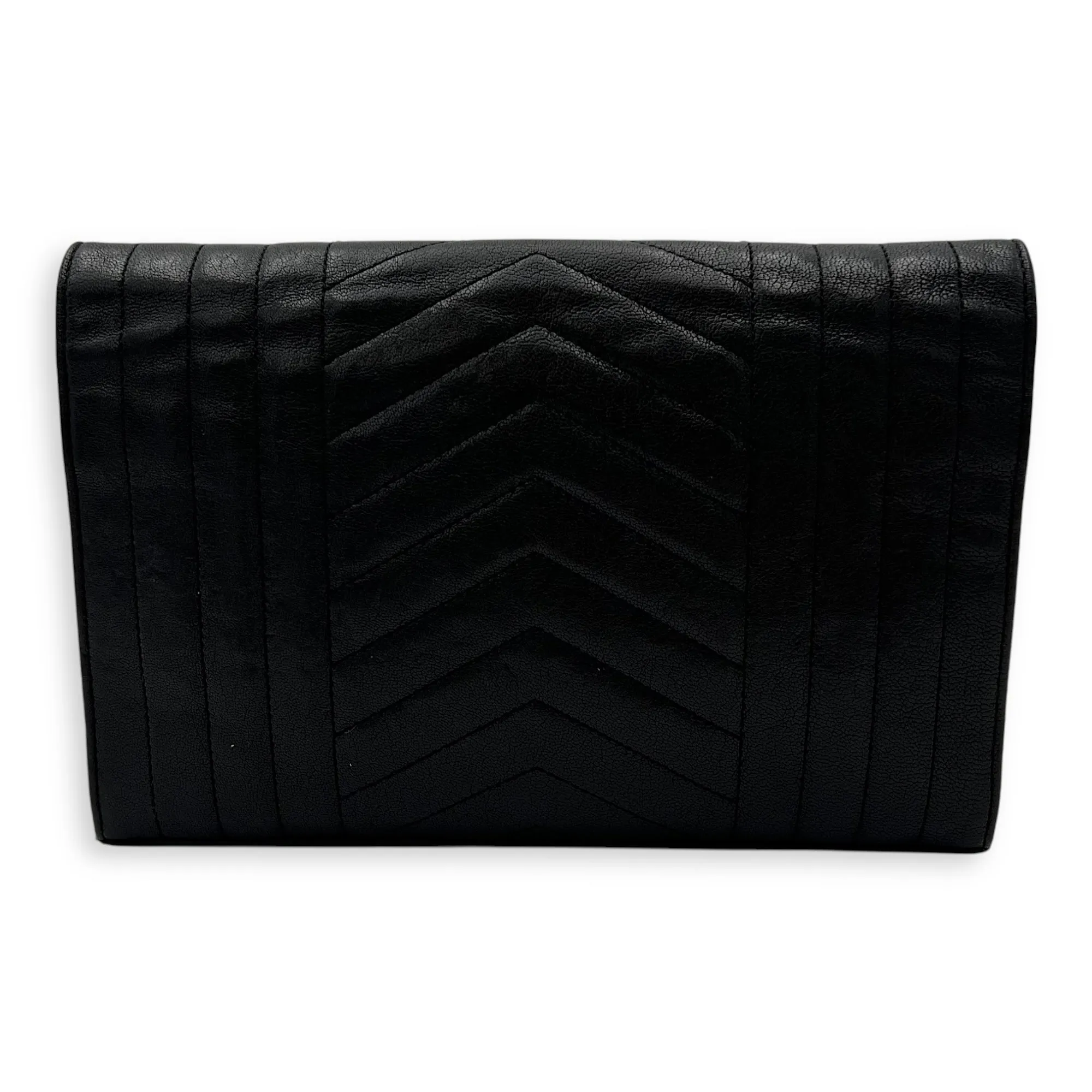 Envelope Wallet On Chain Black in Goat Leather, Silver hardware