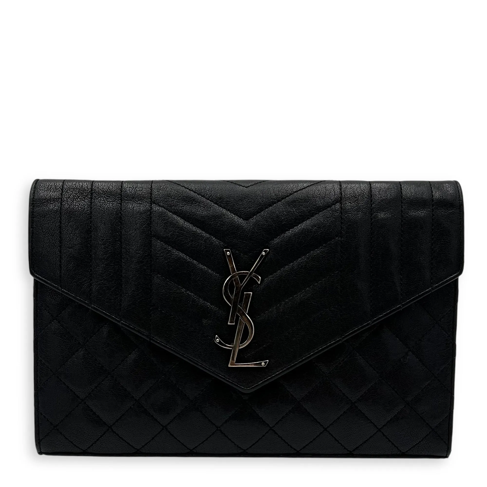 Envelope Wallet On Chain Black in Goat Leather, Silver hardware