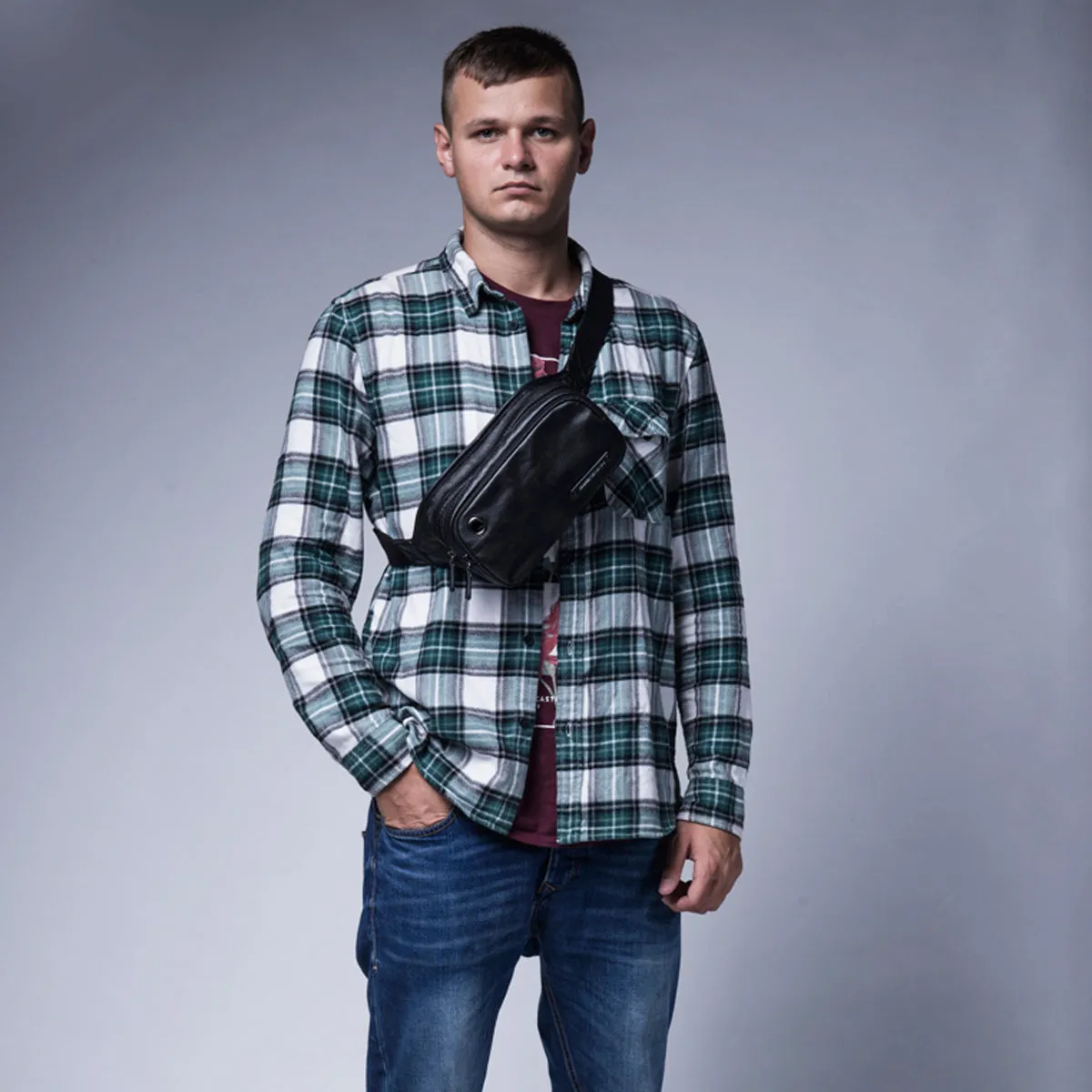EnzoDesign Cowhide Leather Waist Bag
