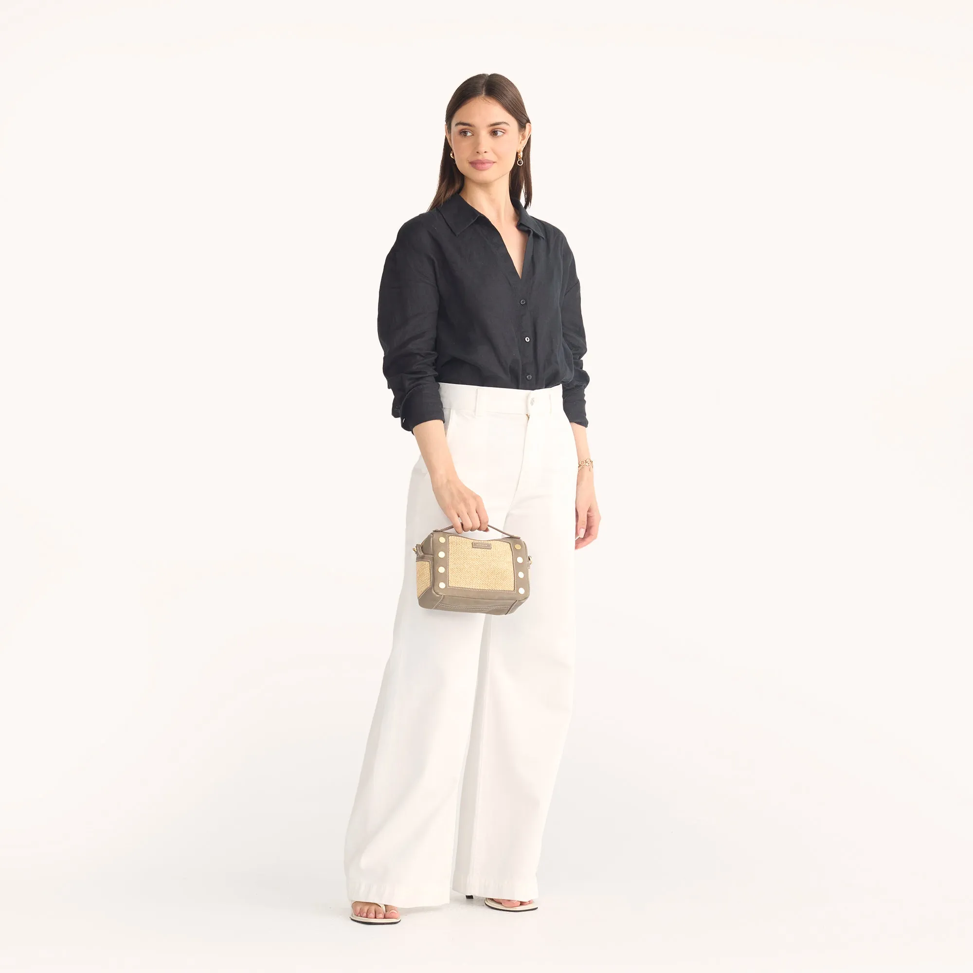Evan Crossbody | Pewter Raffia/Brushed Gold | Sml