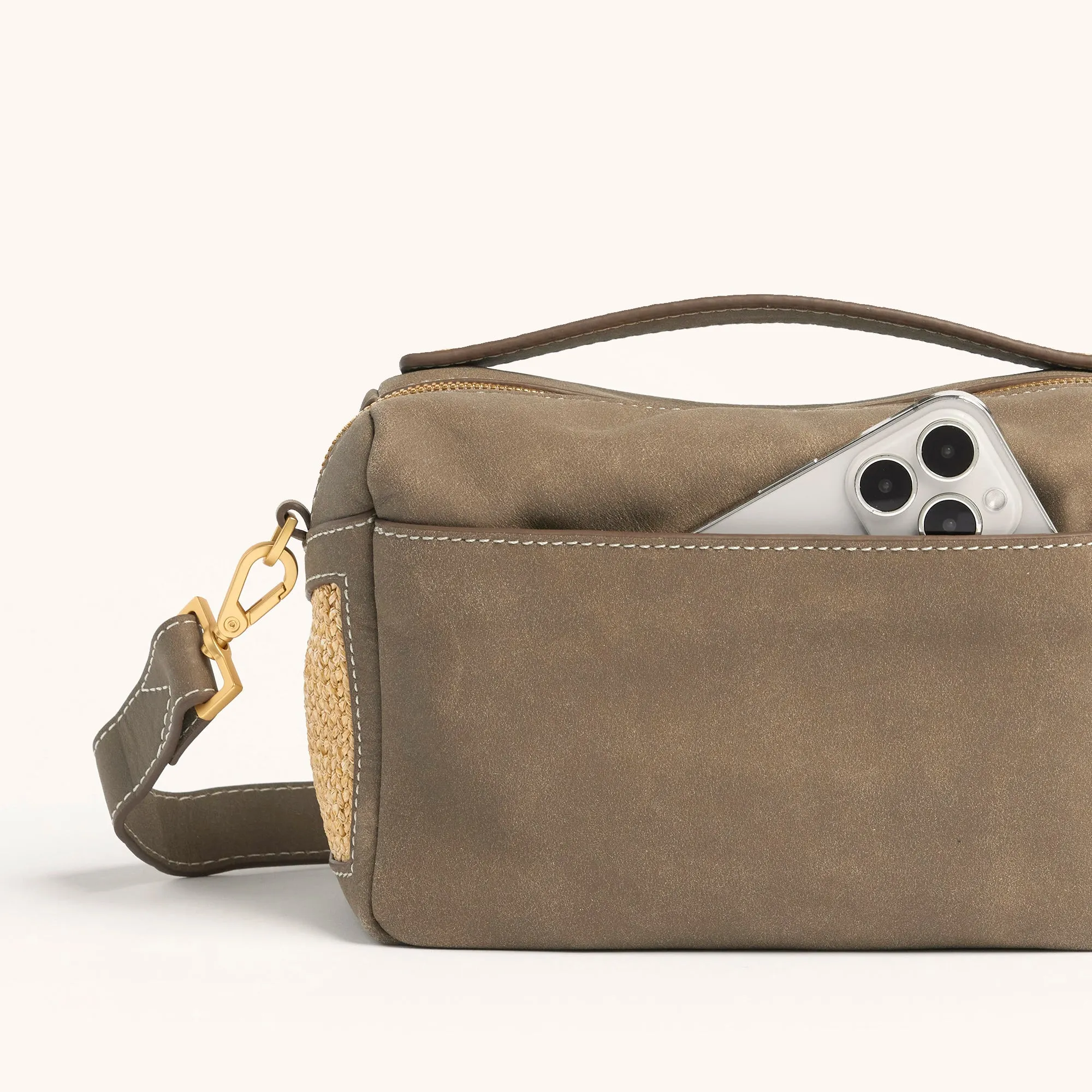 Evan Crossbody | Pewter Raffia/Brushed Gold | Sml