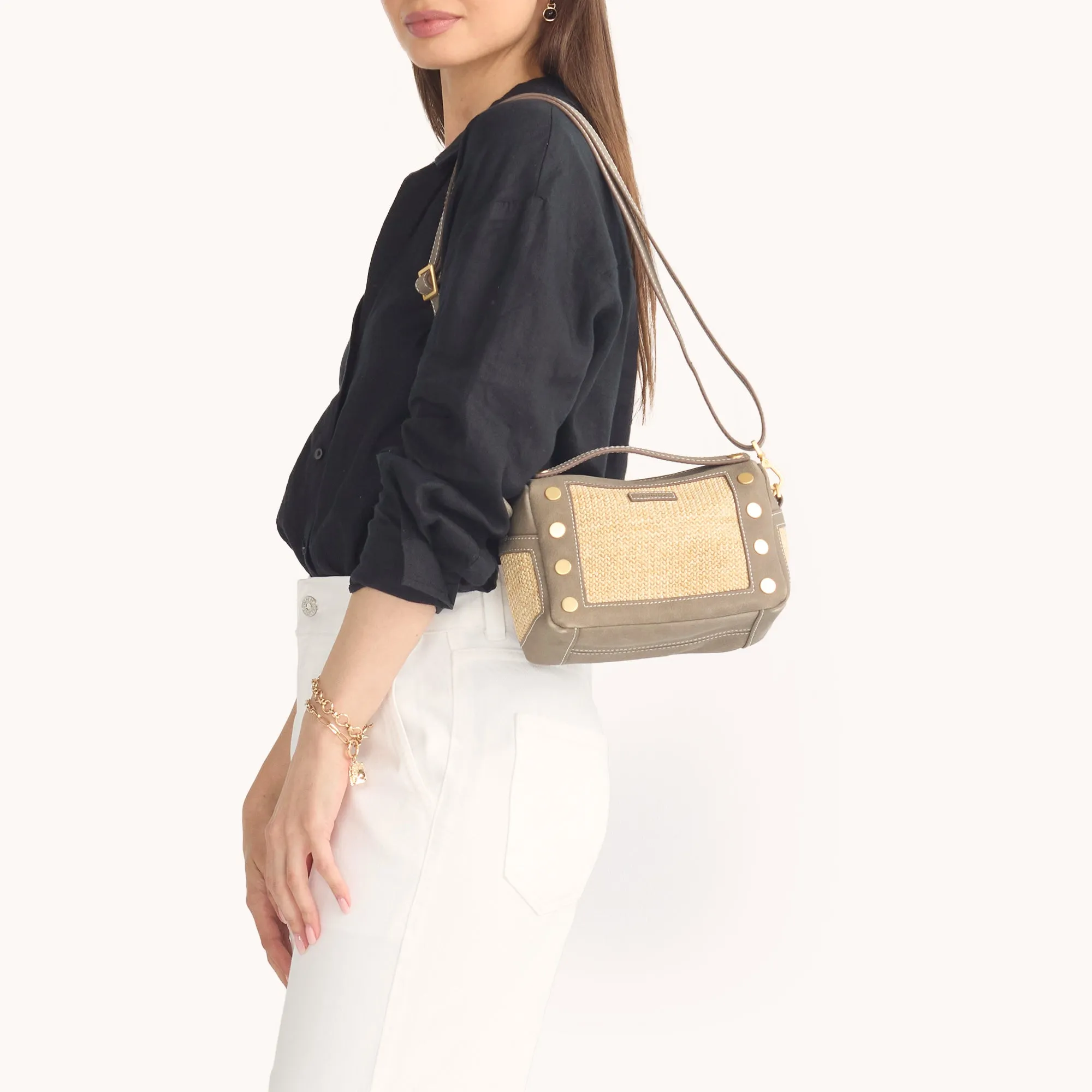 Evan Crossbody | Pewter Raffia/Brushed Gold | Sml