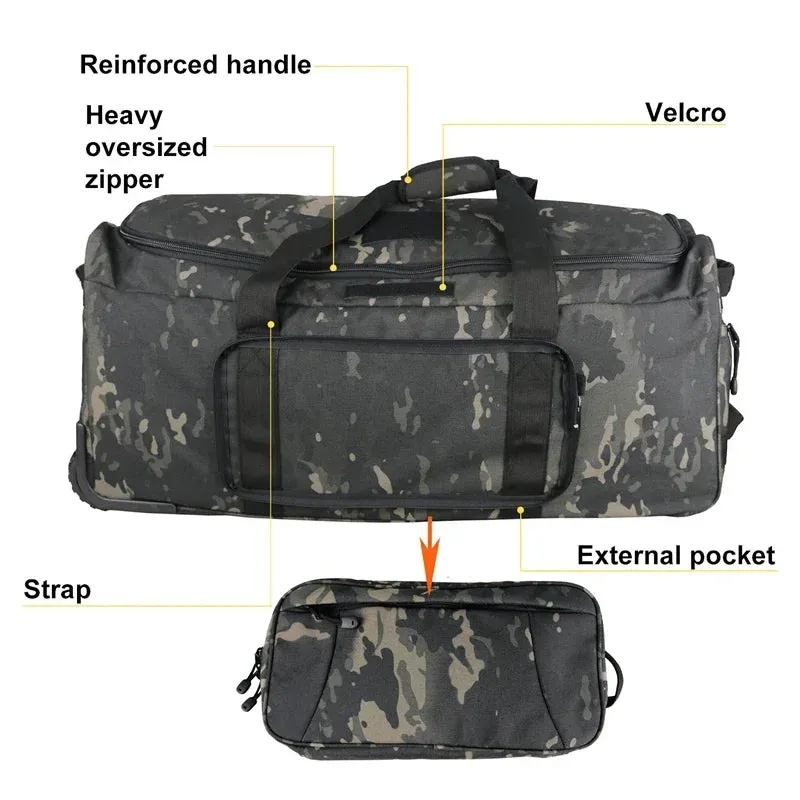 Extra Large Rolling Duffel Bag Military Tactical Wheeled Deployment Trolley Duffel Bag Heavy-Duty Camping Hiking Running Trekkin