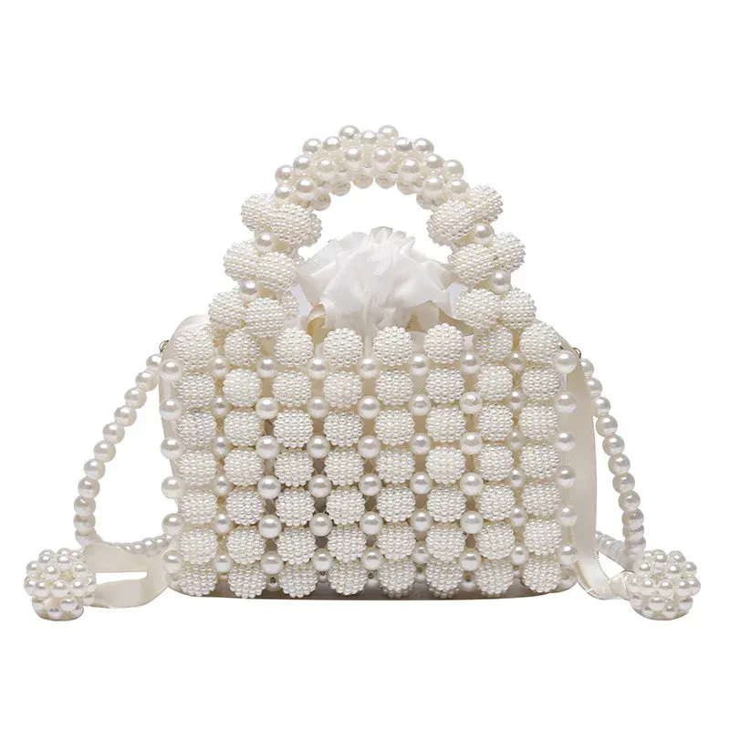 Fashion Retro Pearl Crossbody Bag Shoulder Bag Mini Versatile Hand Woven Beaded Handbag