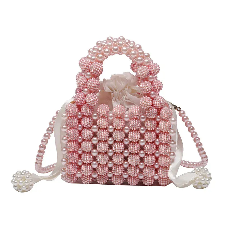 Fashion Retro Pearl Crossbody Bag Shoulder Bag Mini Versatile Hand Woven Beaded Handbag