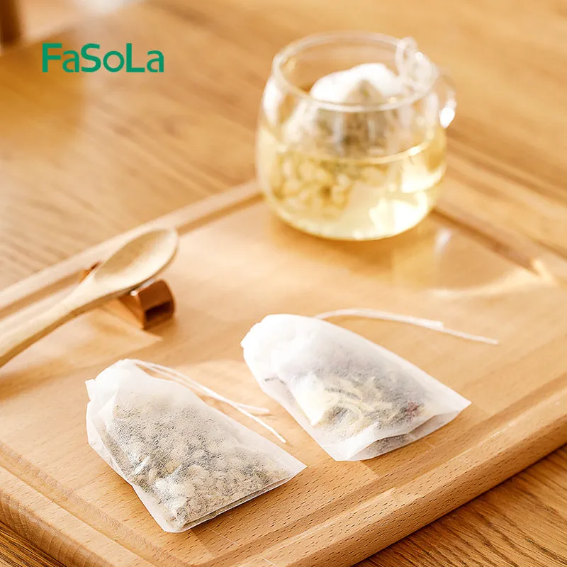 FaSoLa PET Tea Bags with Drawstring - White, 100 Pieces