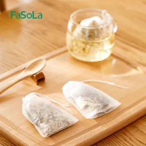 FaSoLa PET Tea Bags with Drawstring - White, 100 Pieces