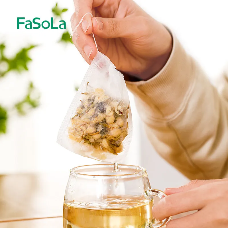 FaSoLa PET Tea Bags with Drawstring - White, 100 Pieces