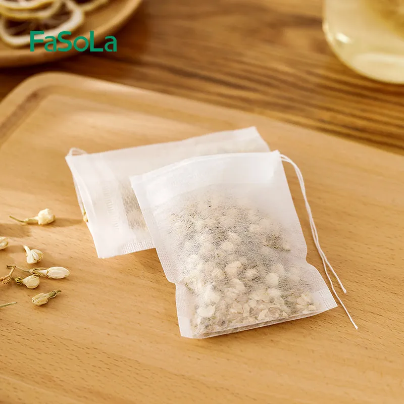 FaSoLa PET Tea Bags with Drawstring - White, 100 Pieces
