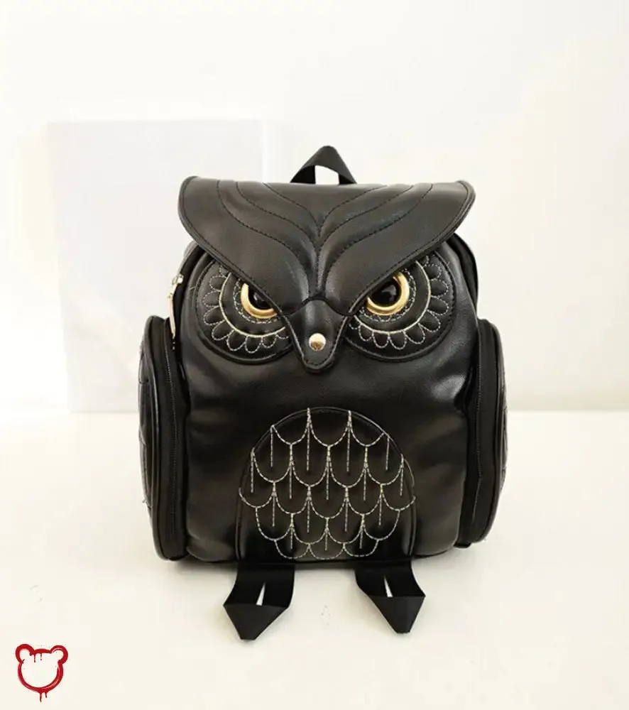 Faux Leather Owl Embroidery Backpack