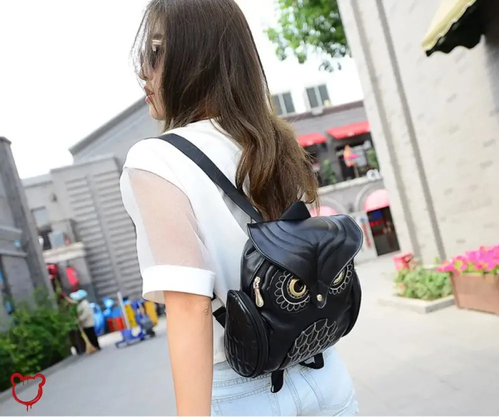 Faux Leather Owl Embroidery Backpack