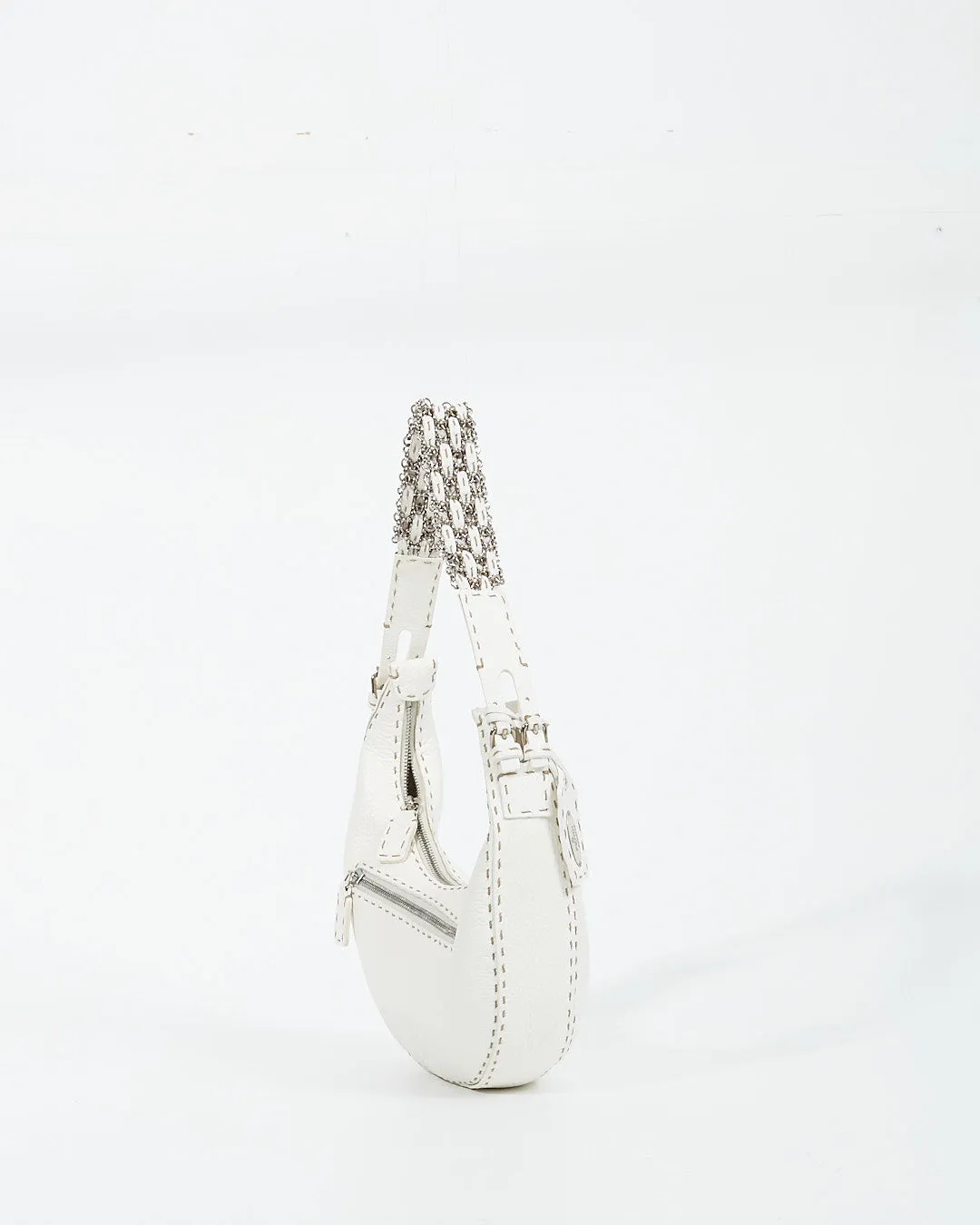 Fendi White Selleria Chain Détail Shoulder Bag