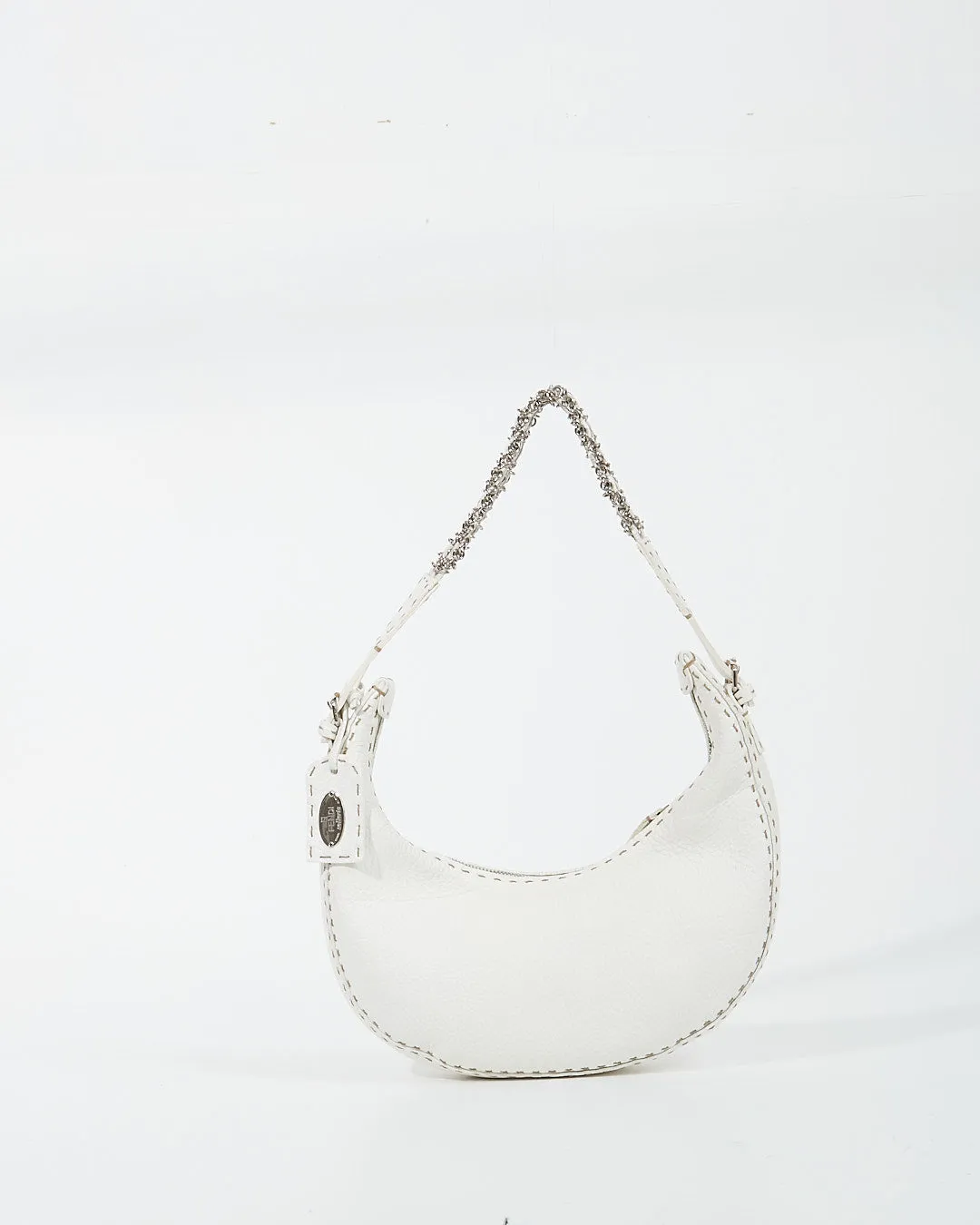 Fendi White Selleria Chain Détail Shoulder Bag