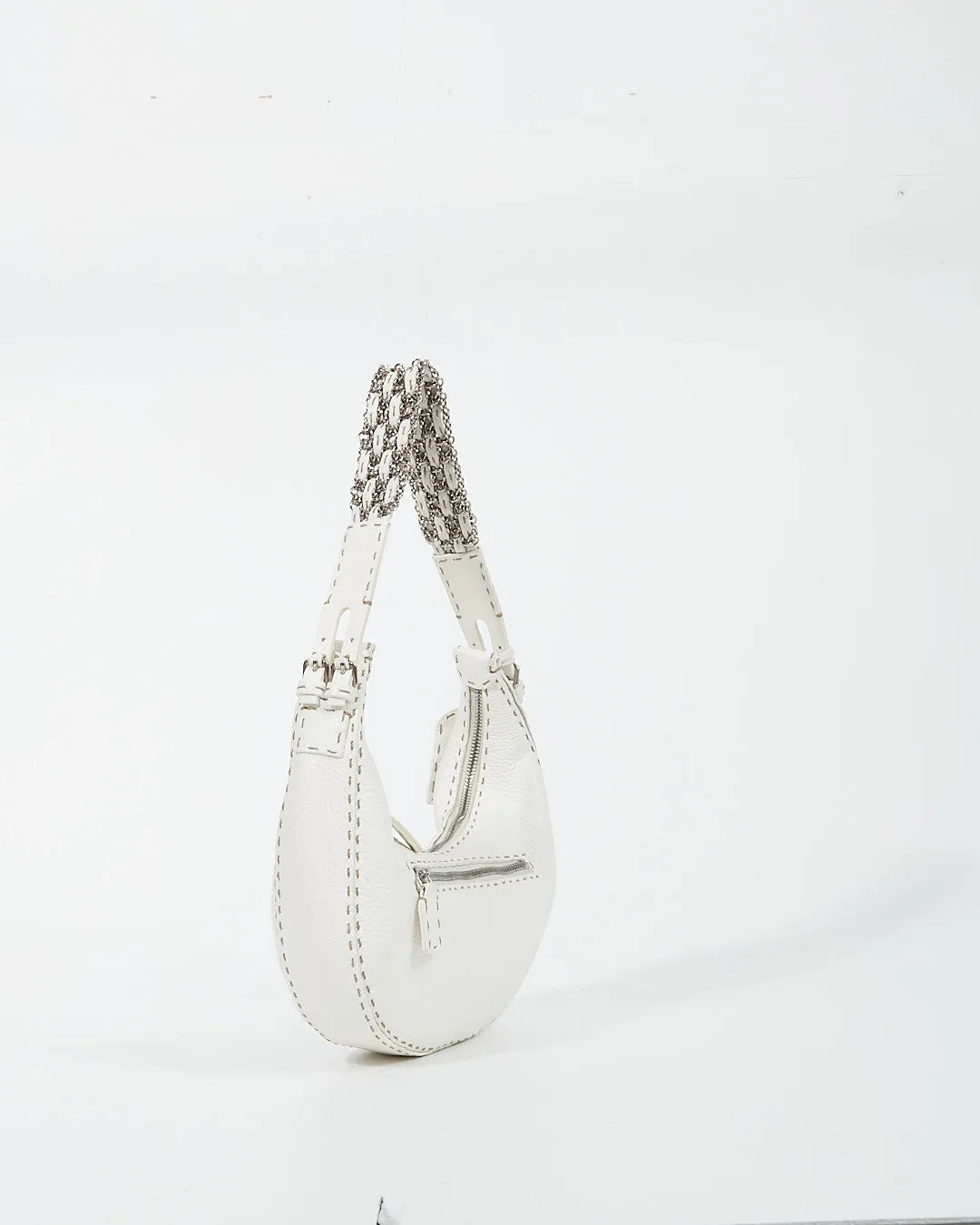 Fendi White Selleria Chain Détail Shoulder Bag