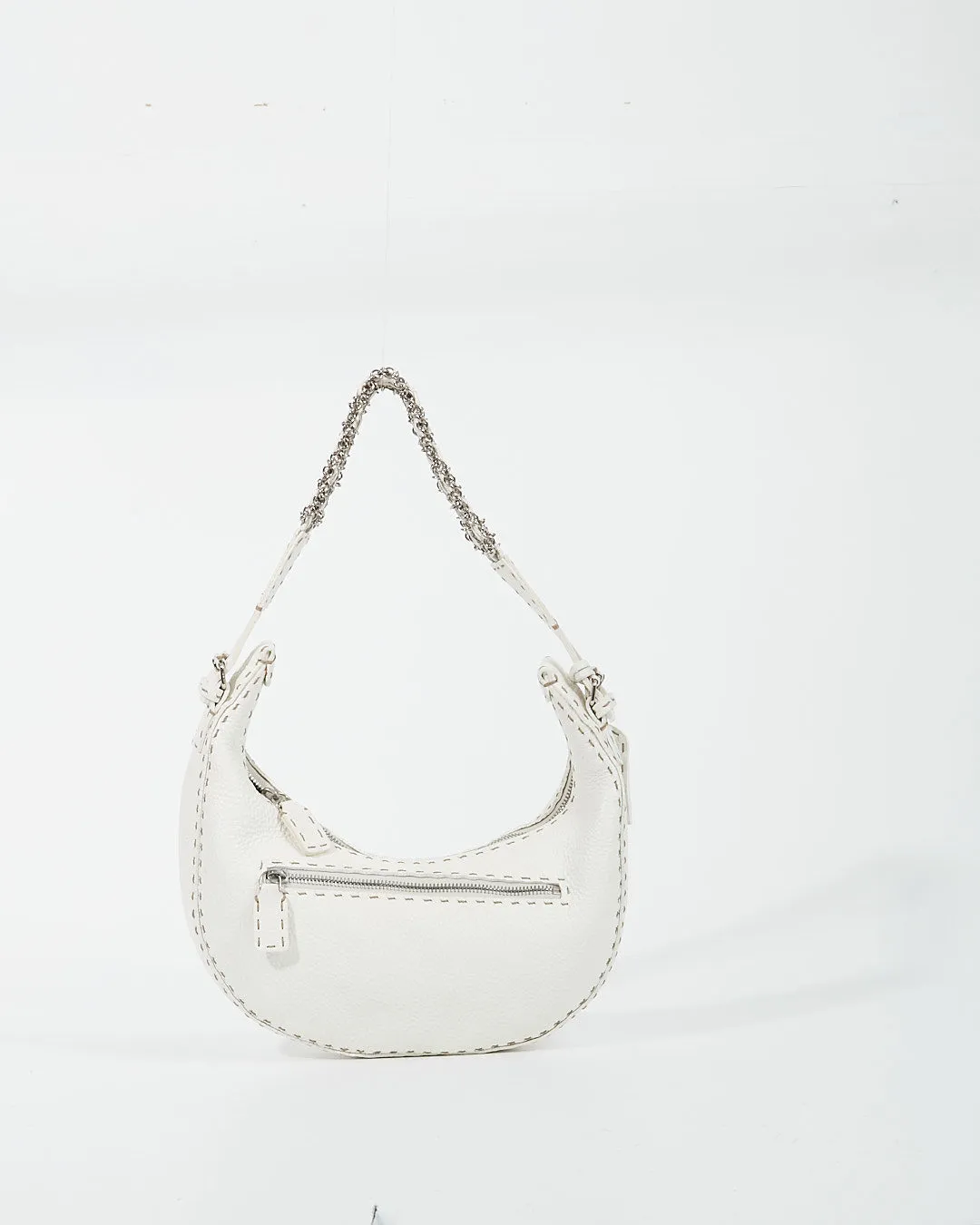 Fendi White Selleria Chain Détail Shoulder Bag