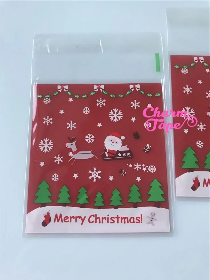 Festive Santa sleigh Gift Bags Cello Bags Self-adhesive Cookie bags - Favors Bags - Party bags 20/50/100 bags CB61
