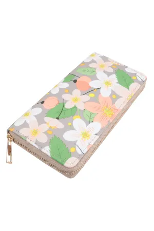FLOWER PRINT LEATHER ZIPPER WALLET