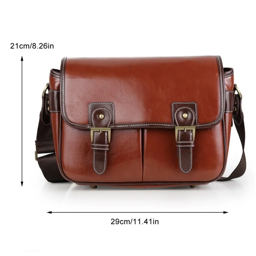Fosoto Waterproof Vintage PU Leather DSLR Camera Bag Cross Body Portable Case Fit DSLR with 2 lenses For Canon DSLR Camera