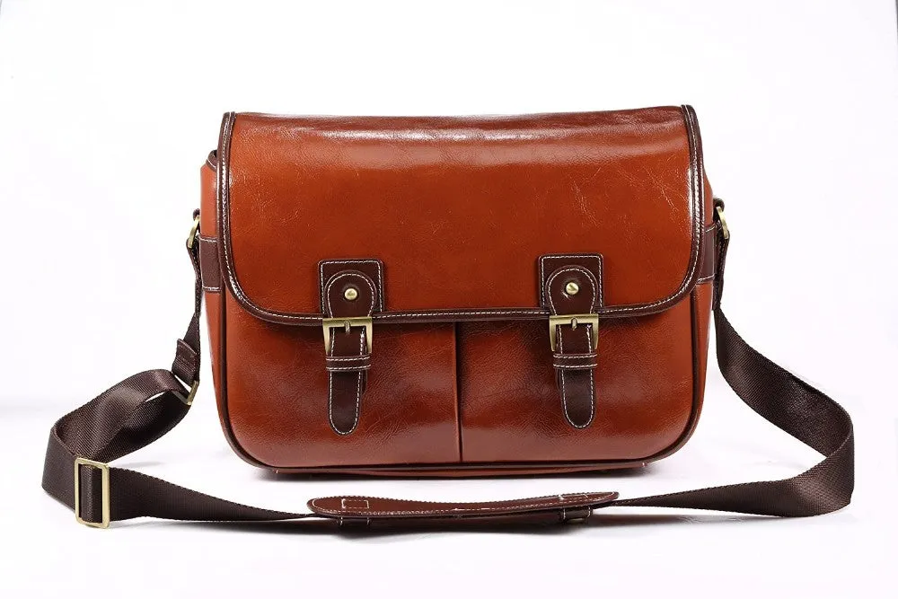 Fosoto Waterproof Vintage PU Leather DSLR Camera Bag Cross Body Portable Case Fit DSLR with 2 lenses For Canon DSLR Camera